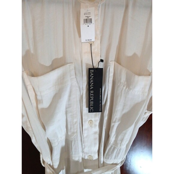 NWT Banana Republic Women's Size M Ivory Midi Dress w/Side Slits Pockets & Belt - Picture 4 of 15